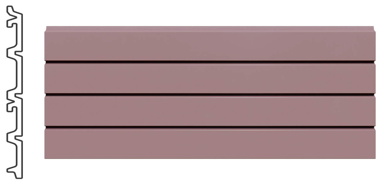 Mehrfachlisene-VI1: Fassadenverkleidung mit mehrfachen Vertiefungen und Erhöhungen in abwechselnder Anordnung, verlegt im Verband. Tonality bietet diese keramische Fassadenverkleidung in verschiedenen Farben und Oberflächenstrukturen an